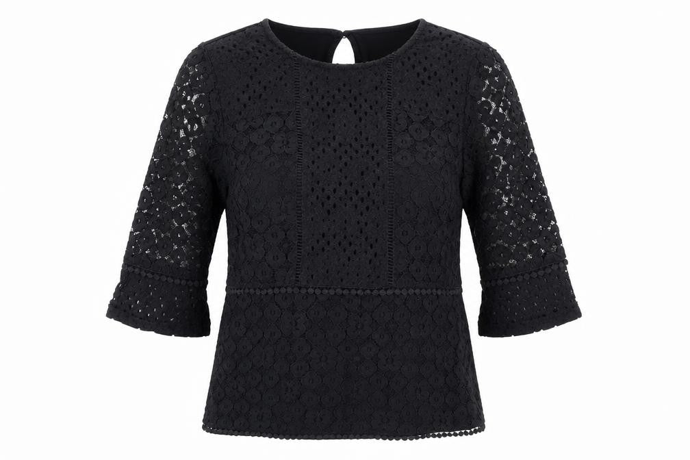 Oasis Womens Black Floral Polyamide Basic Blouse Size XS Round Neck