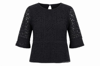 Oasis Womens Black Floral Polyamide Basic Blouse Size XS Round Neck