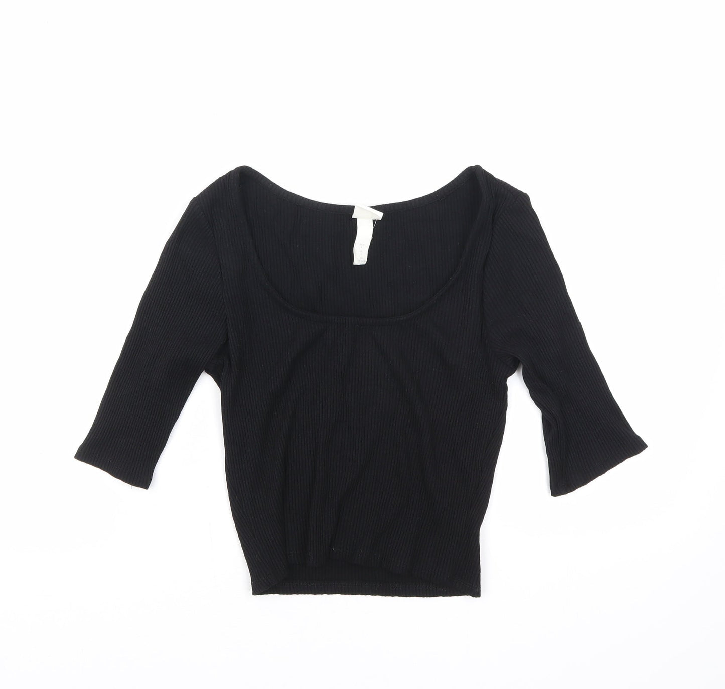 H&M Womens Black Viscose Basic Blouse Size S Scoop Neck