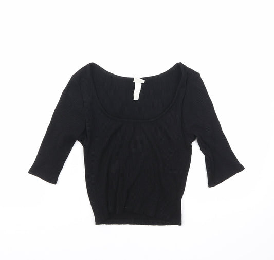 H&M Womens Black Viscose Basic Blouse Size S Scoop Neck