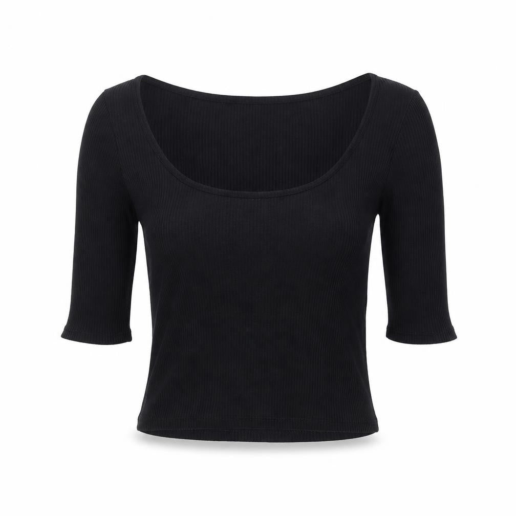 H&M Womens Black Viscose Basic Blouse Size S Scoop Neck