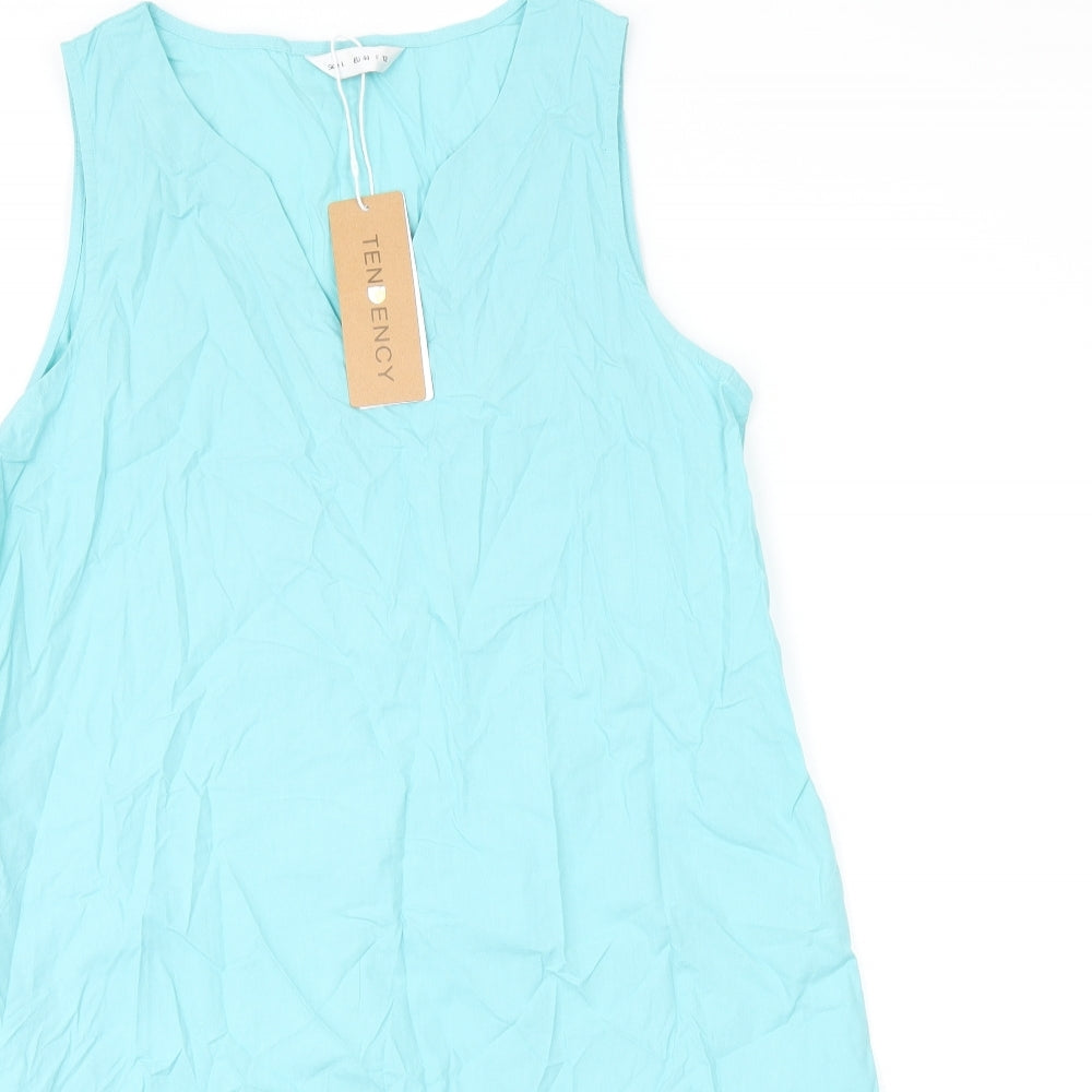 Tendency Womens Blue Polyester Shift Size L V-Neck Pullover