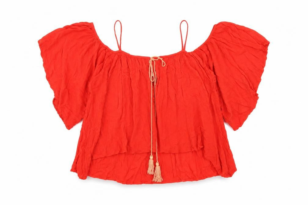 Blue Vanilla Womens Red Viscose Basic T-Shirt Size S Scoop Neck - Size S/M