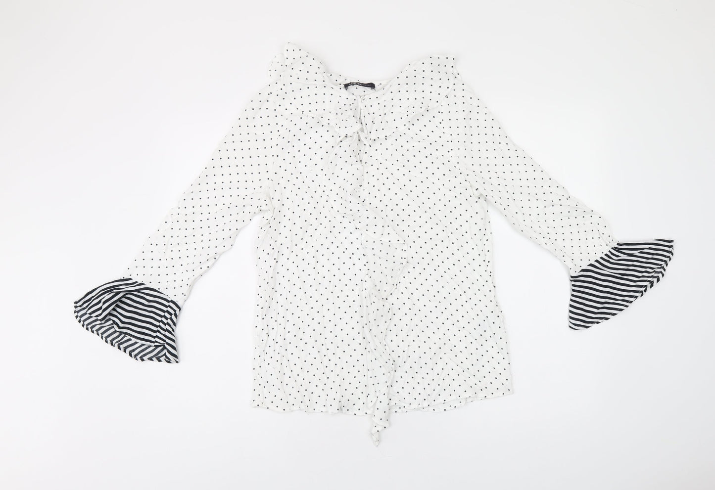 Marks and Spencer Womens White Polka Dot Viscose Basic T-Shirt Size 8 Round Neck