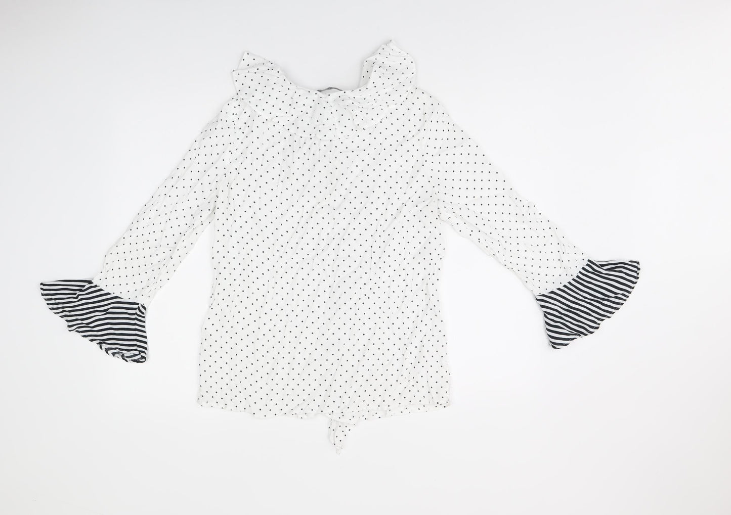 Marks and Spencer Womens White Polka Dot Viscose Basic T-Shirt Size 8 Round Neck