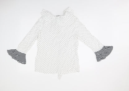 Marks & Spencer Womens White Polka Dot Viscose Basic T-Shirt Size 8 Round Neck