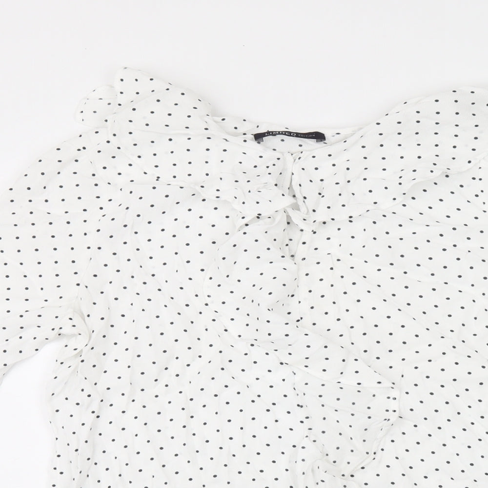 Marks and Spencer Womens White Polka Dot Viscose Basic T-Shirt Size 8 Round Neck