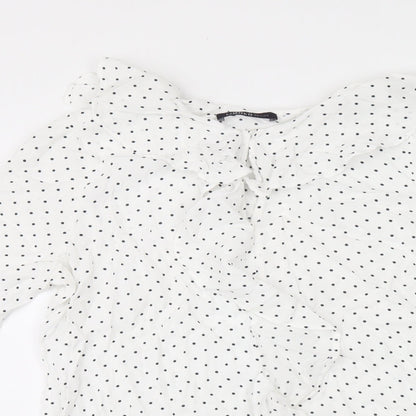 Marks & Spencer Womens White Polka Dot Viscose Basic T-Shirt Size 8 Round Neck