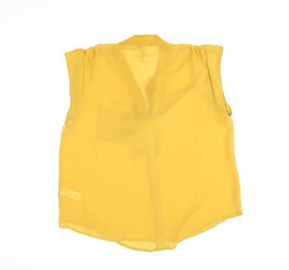 Back view of E-vie women’s yellow polyester basic blouse, size UK 14, v-neck