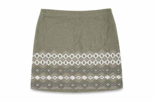 Monsoon Womens Green Geometric Cotton A-Line Skirt Size 14 Zip