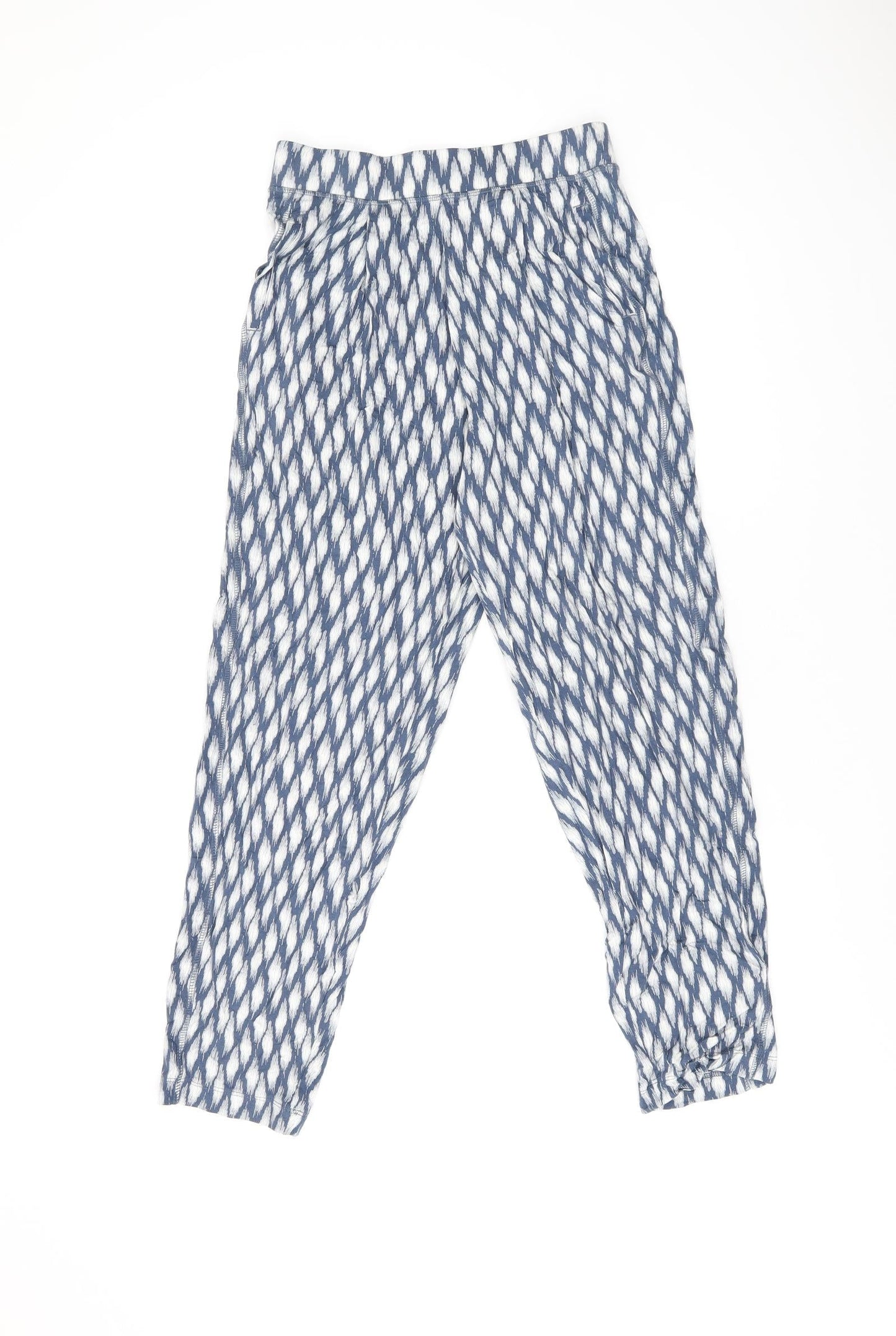 Marks and Spencer Womens Blue Geometric Viscose Trousers Size 6 L25 in Regular