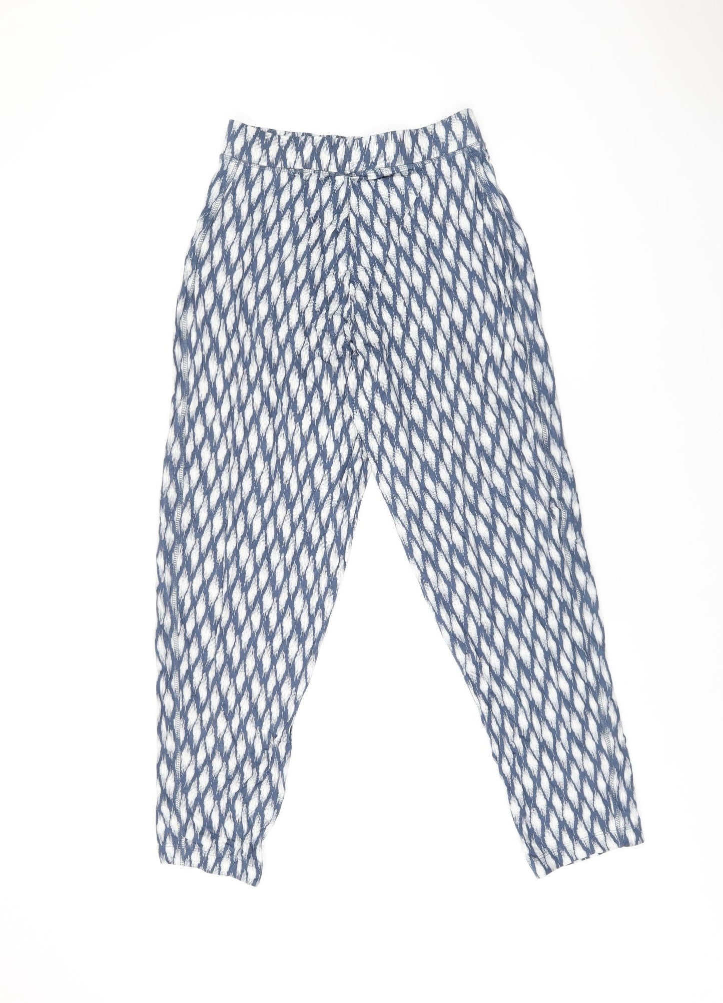 Marks and Spencer Womens Blue Geometric Viscose Trousers Size 6 L25 in Regular