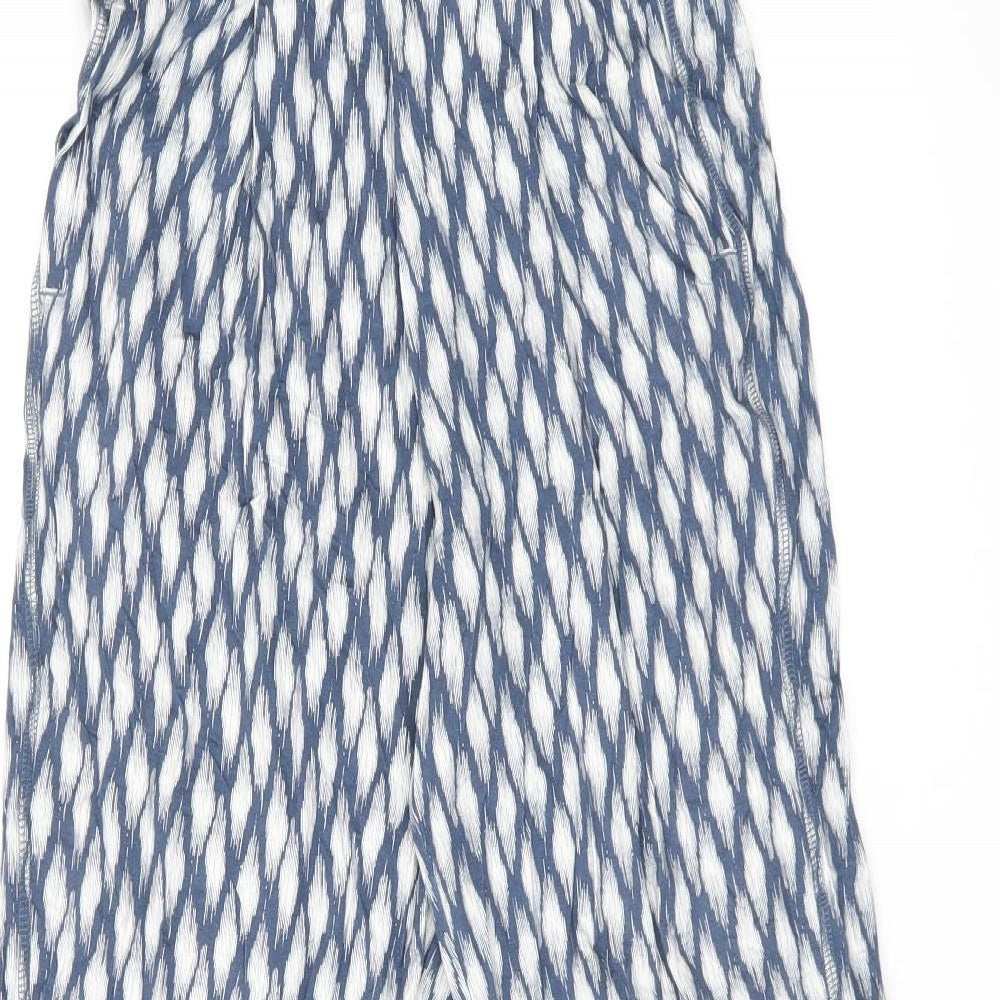 Marks and Spencer Womens Blue Geometric Viscose Trousers Size 6 L25 in Regular