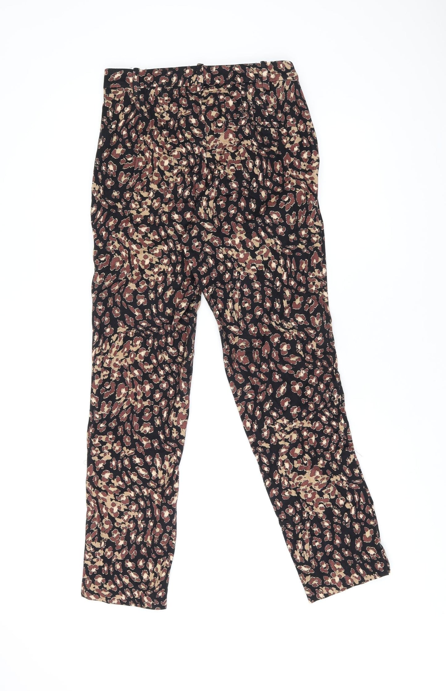 Marks and Spencer Womens Black Geometric Viscose Trousers Size 8 L27.5 in Regular Zip
