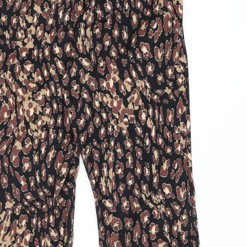 Marks and Spencer Womens Black Geometric Viscose Trousers Size 8 L27.5 in Regular Zip