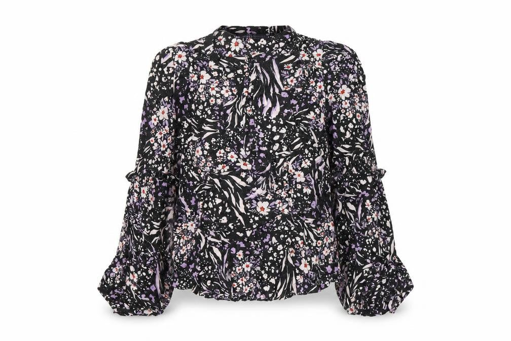Marks & Spencer Womens Black Floral Viscose Basic T-Shirt Size 8 Round Neck