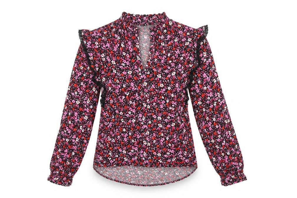 Marks & Spencer Womens Black Floral Viscose Basic T-Shirt Size 6 V-Neck