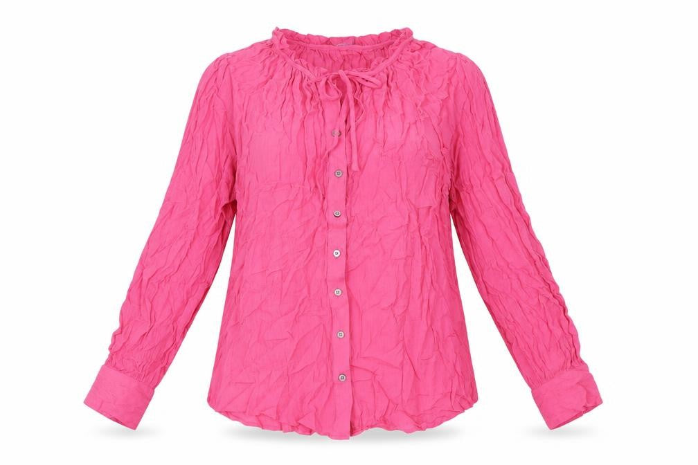 Marks & Spencer Womens Pink Viscose Basic Button-Up Size 10 Round Neck