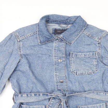 Marks & Spencer Womens Blue Jacket Size 8 Snap - Belted