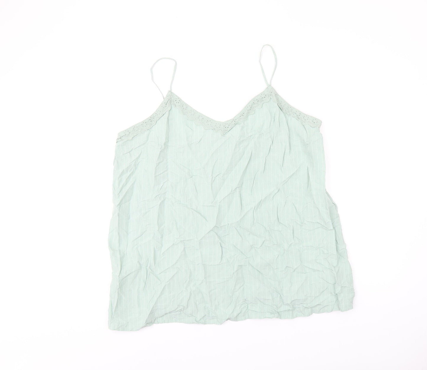 Marks and Spencer Womens Green Striped Viscose Camisole T-Shirt Size 22 V-Neck
