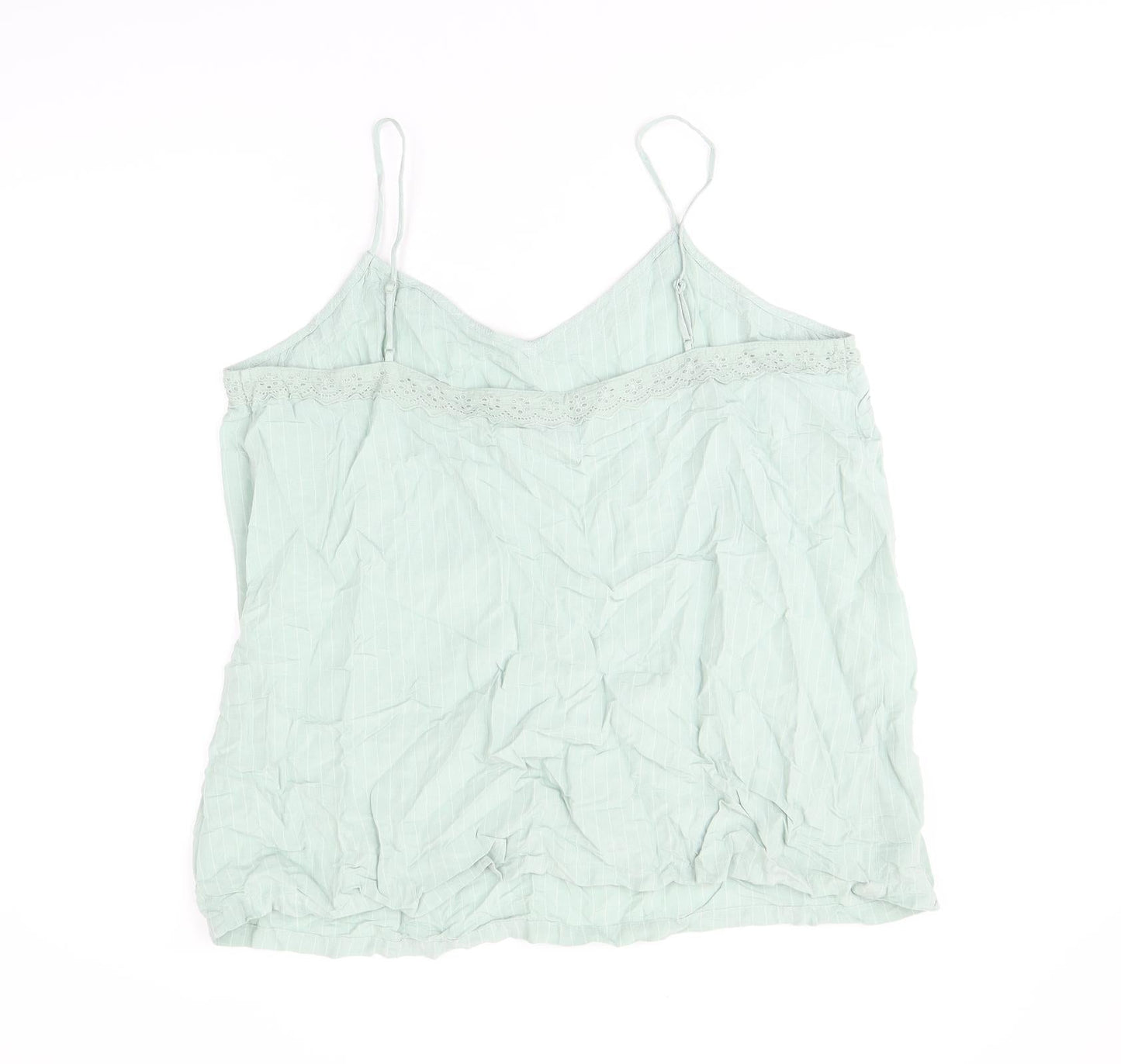 Marks and Spencer Womens Green Striped Viscose Camisole T-Shirt Size 22 V-Neck