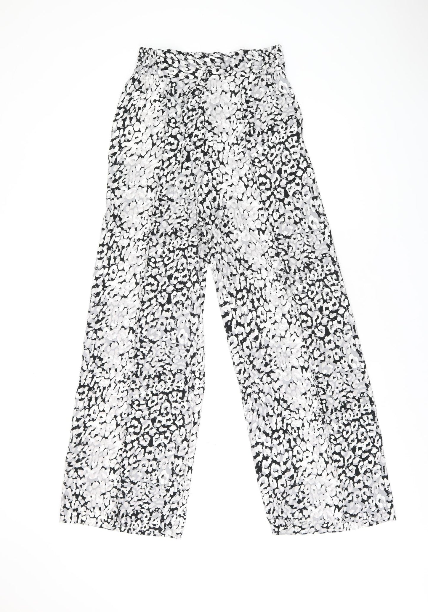 Marks and Spencer Womens Black Geometric Polyester Trousers Size 8 L29.5 in Regular Drawstring