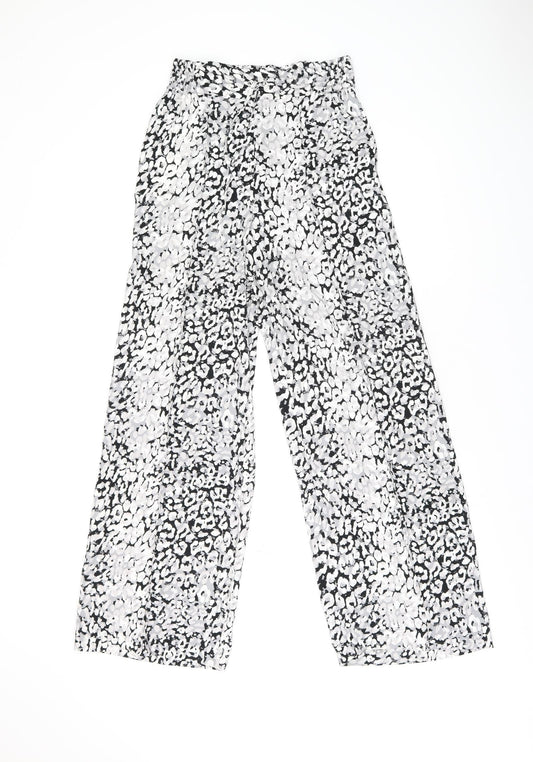 Marks and Spencer Womens Black Geometric Polyester Trousers Size 8 L29.5 in Regular Drawstring
