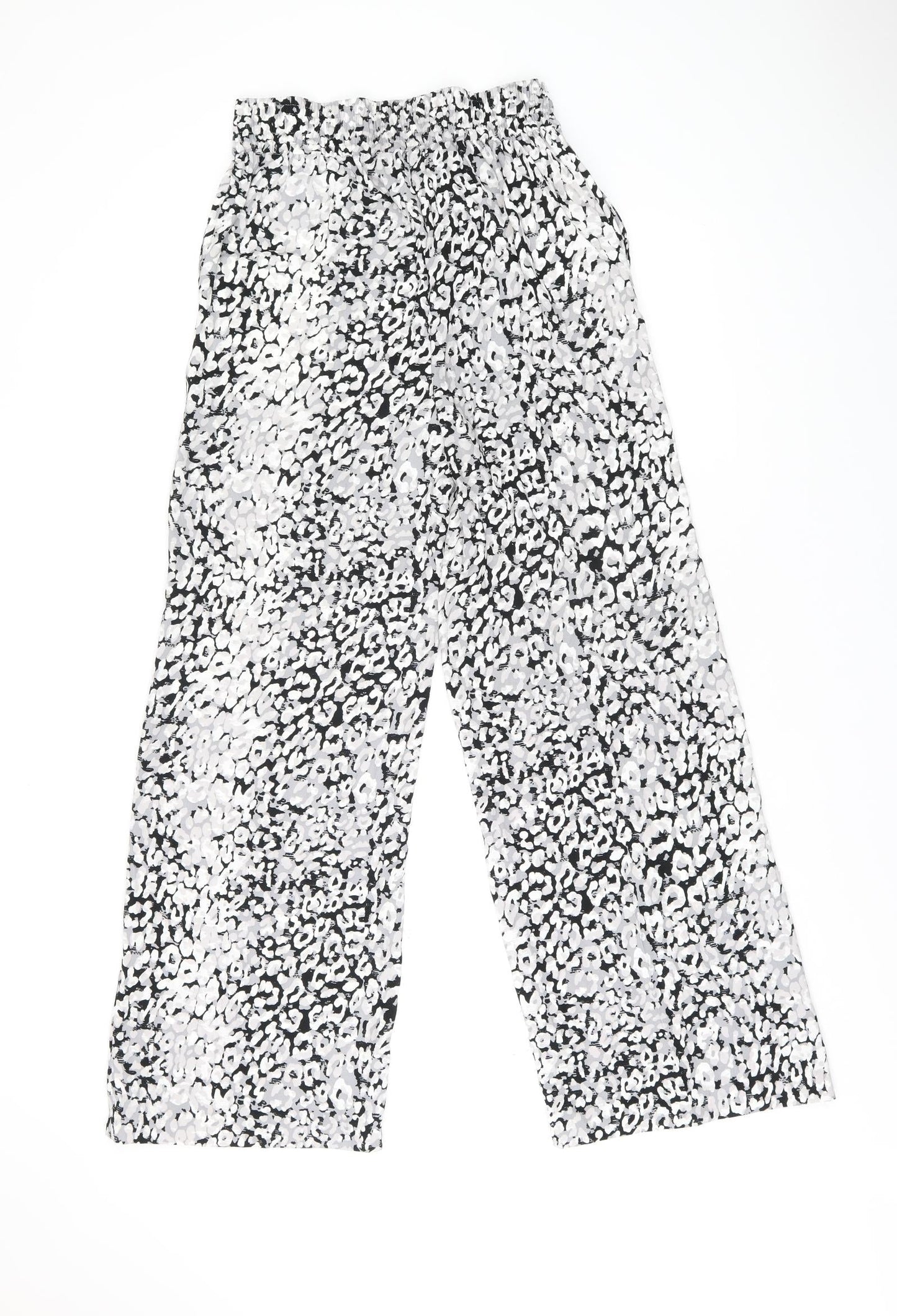 Marks and Spencer Womens Black Geometric Polyester Trousers Size 8 L29.5 in Regular Drawstring