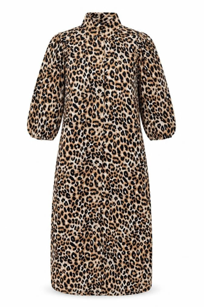 Marks & Spencer Womens Brown Animal Print Polyester Shirt Dress Size 6 Collared Button