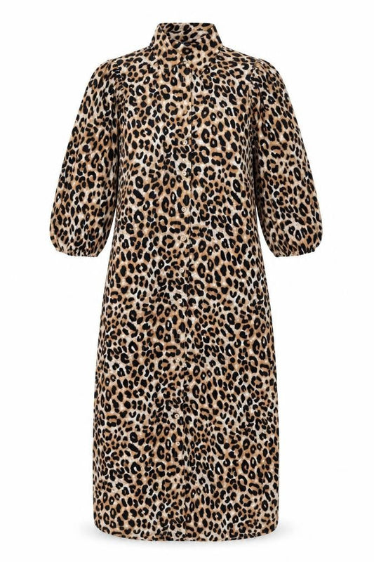 Marks & Spencer Womens Brown Animal Print Polyester Shirt Dress Size 6 Collared Button