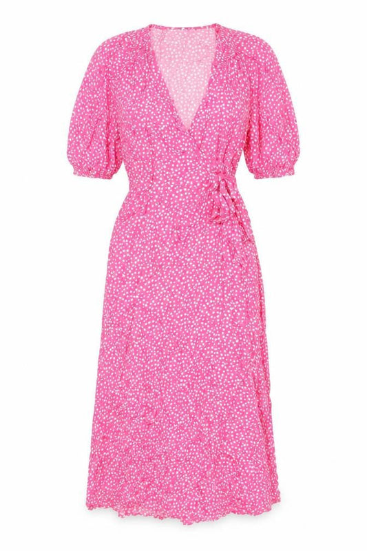 Marks & Spencer Womens Pink Geometric Viscose Wrap Dress Size 6 V-Neck Tie