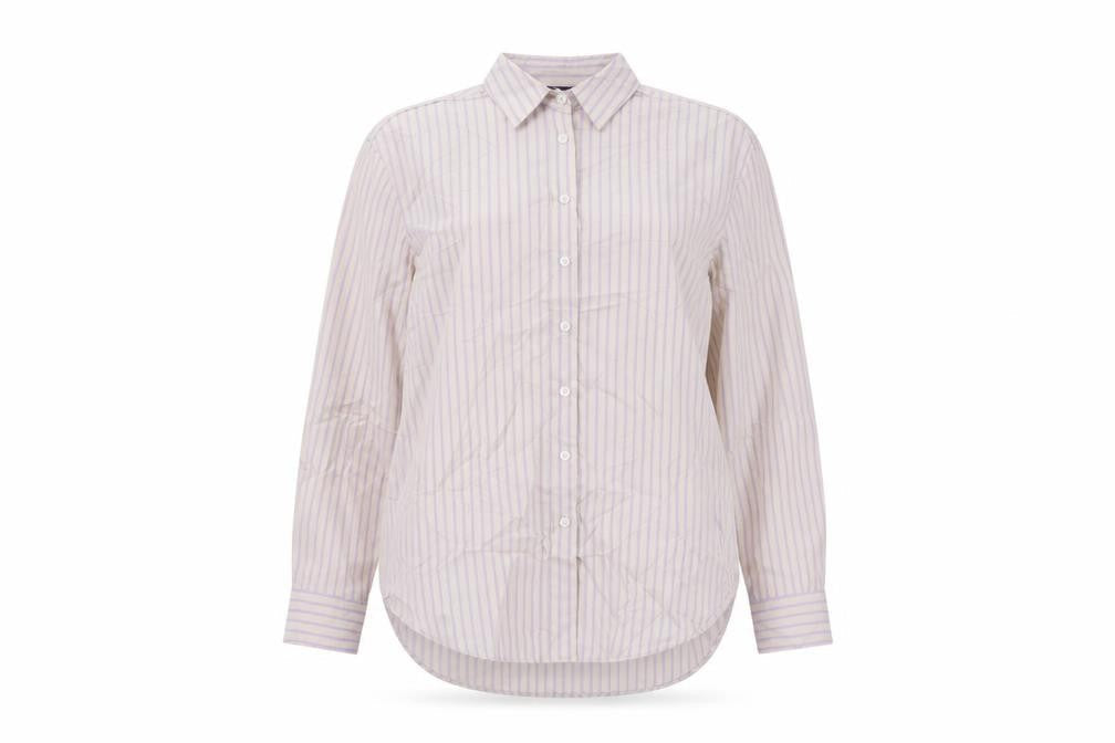 Marks & Spencer Womens Grey Striped Cotton Basic Button-Up Size 10 Collared