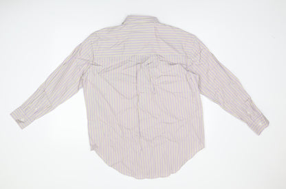 Marks & Spencer Womens Grey Striped Cotton Basic Button-Up Size 10 Collared