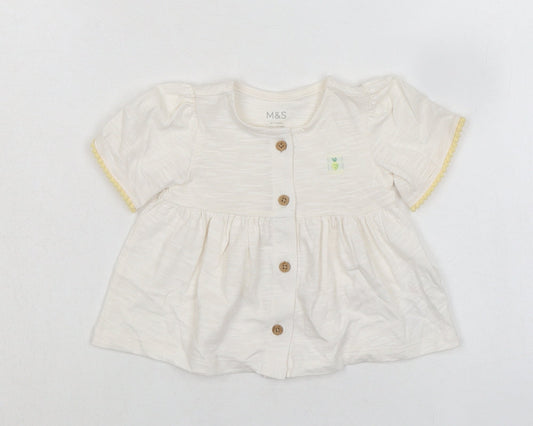 Marks and Spencer Baby Ivory 100% Cotton Basic Button-Up Size 0-3 Months Round Neck Button
