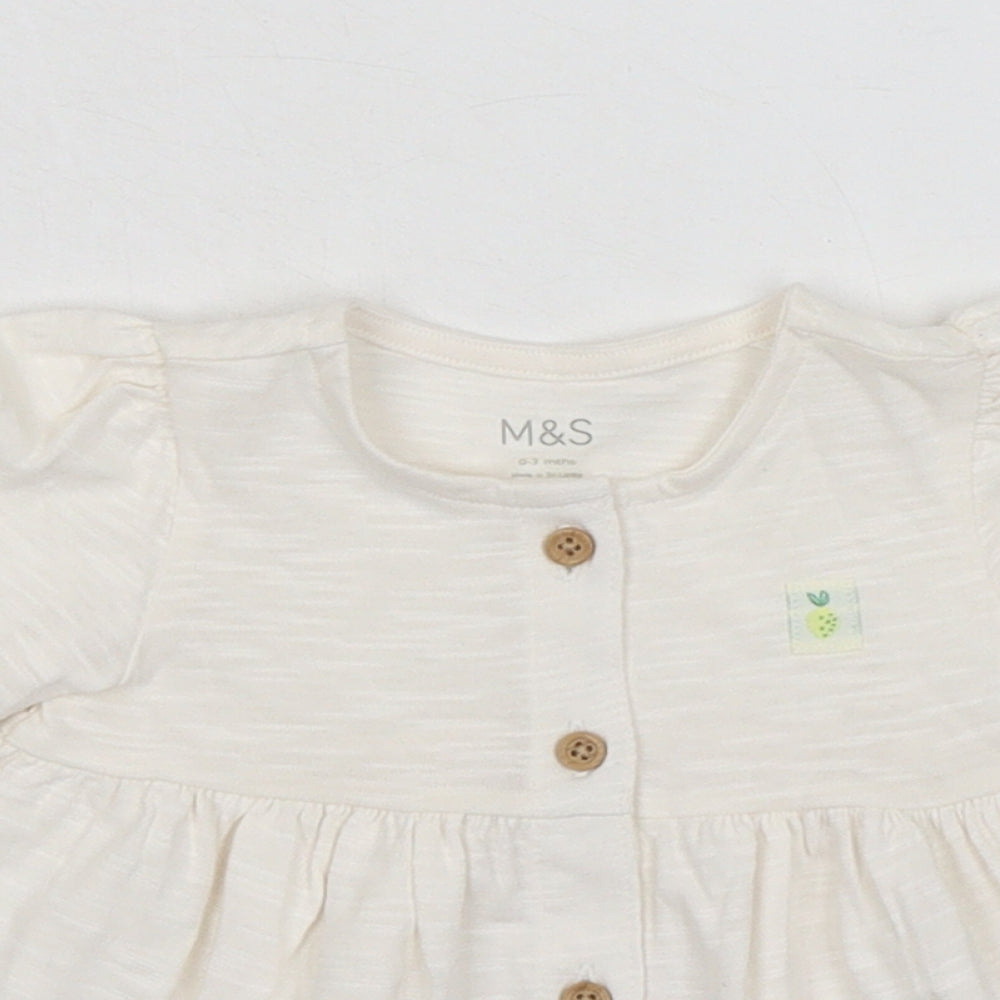 Marks and Spencer Baby Ivory 100% Cotton Basic Button-Up Size 0-3 Months Round Neck Button