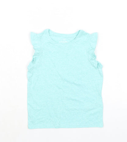 Additional front view of Marks & Spencer girls’ green polyester basic tank, size 5-6, years crew neck pullover