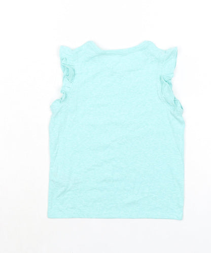 Back view of Marks & Spencer girls’ green polyester basic tank, size 5-6, years crew neck pullover