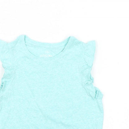 Close-up detail of Marks & Spencer girls’ green polyester basic tank, size 5-6, years crew neck pullover