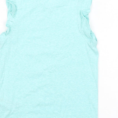 Brand and care label for Marks & Spencer girls’ green polyester basic tank, size 5-6, years crew neck pullover