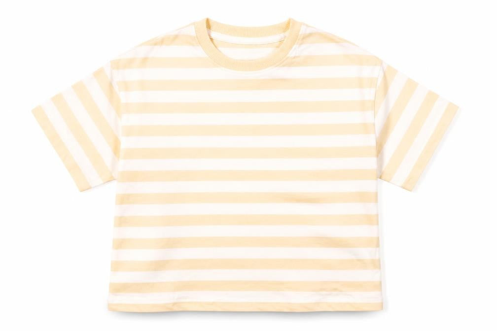 Marks & Spencer Girls Orange Striped Cotton Basic T-Shirt Size 7-8 Years Round Neck Pullover