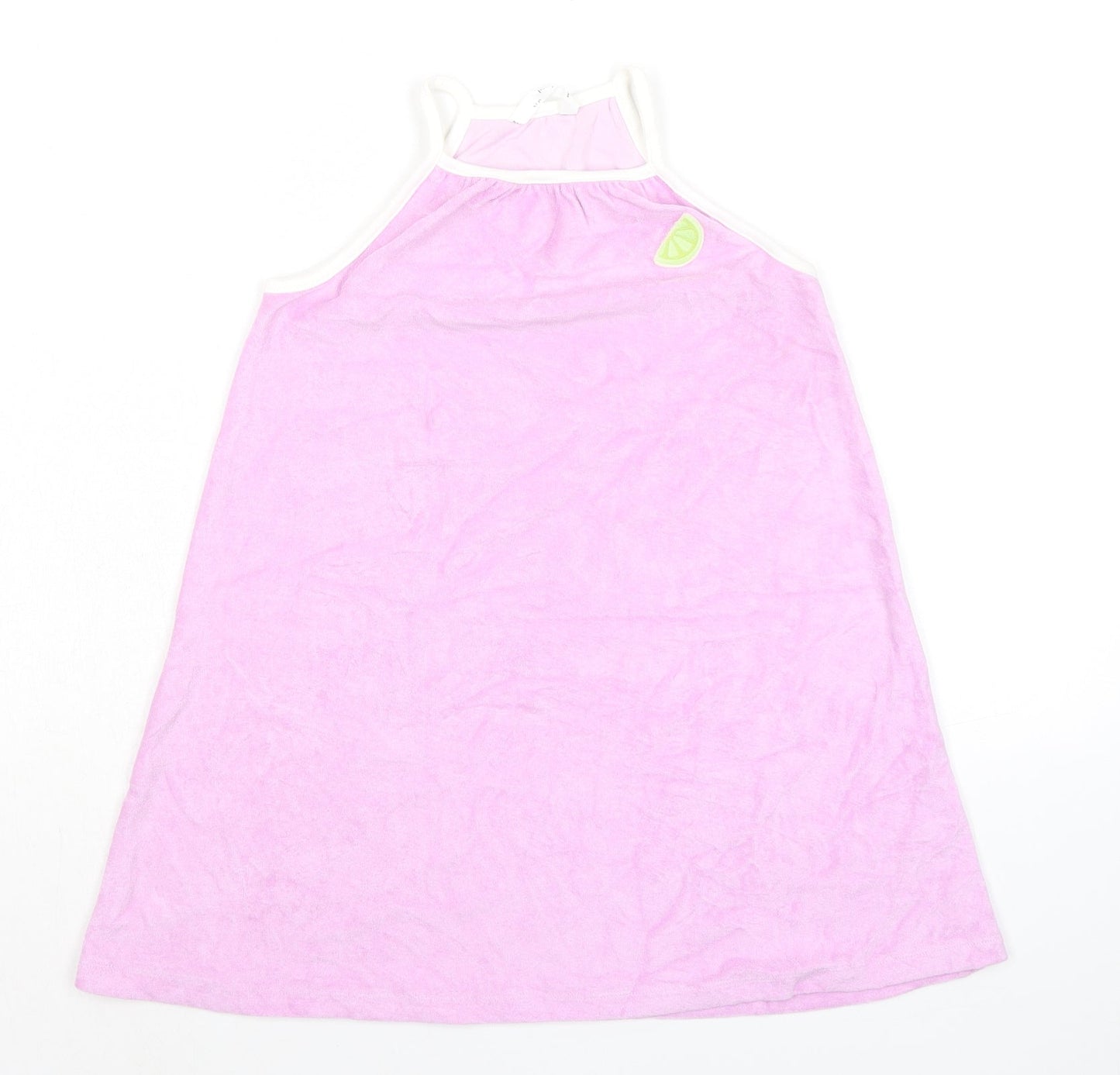 Marks and Spencer Girls Purple Cotton Tank Dress Size 6-7 Years Square Neck Pullover