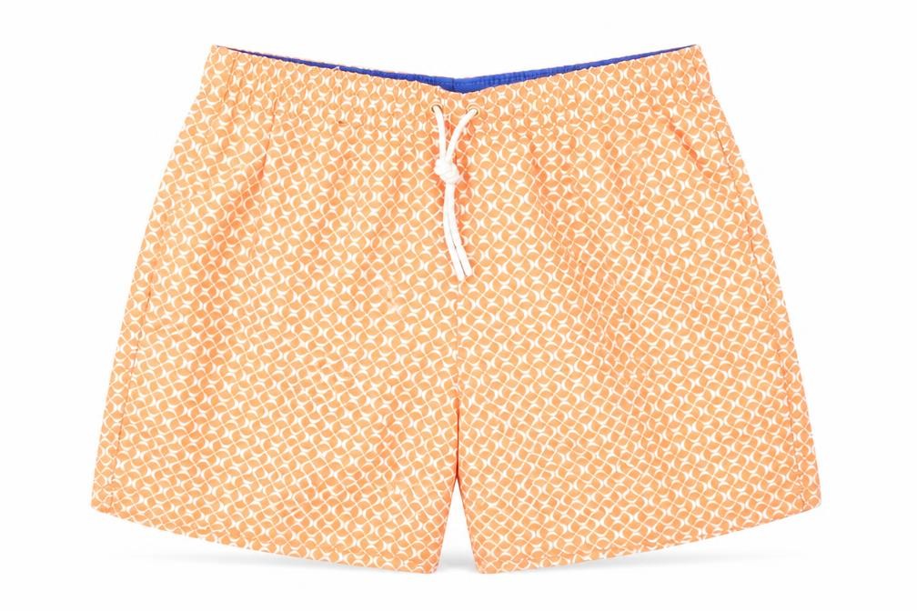 Marks & Spencer Mens Orange Geometric Polyester Bermuda Shorts Size S L6 in Regular Drawstring
