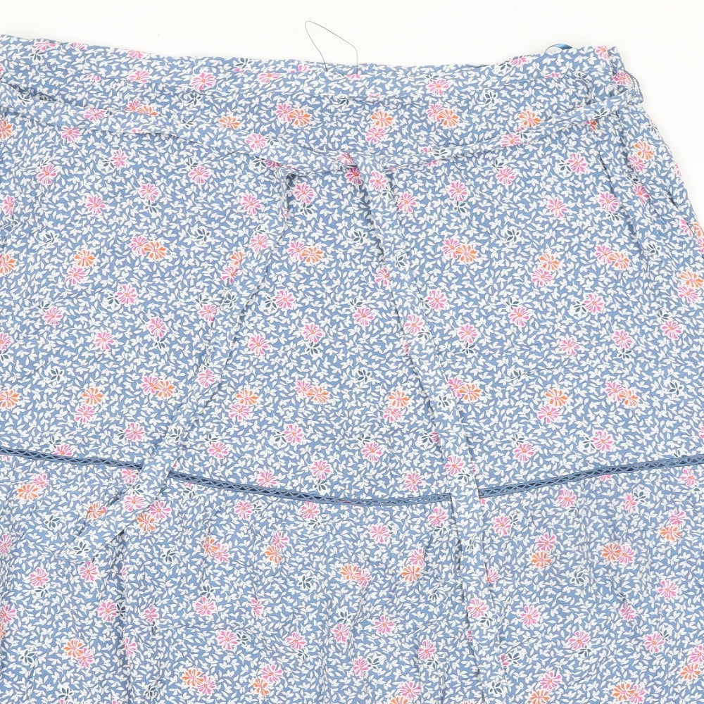 Marks and Spencer Womens Blue Floral Viscose A-Line Skirt Size 20 Zip - Belted