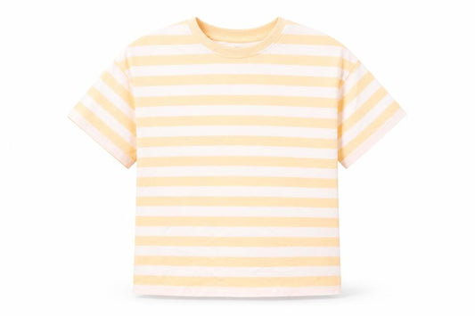 Marks & Spencer Girls Orange Striped Cotton Basic T-Shirt Size 9-10 Years Round Neck Pullover