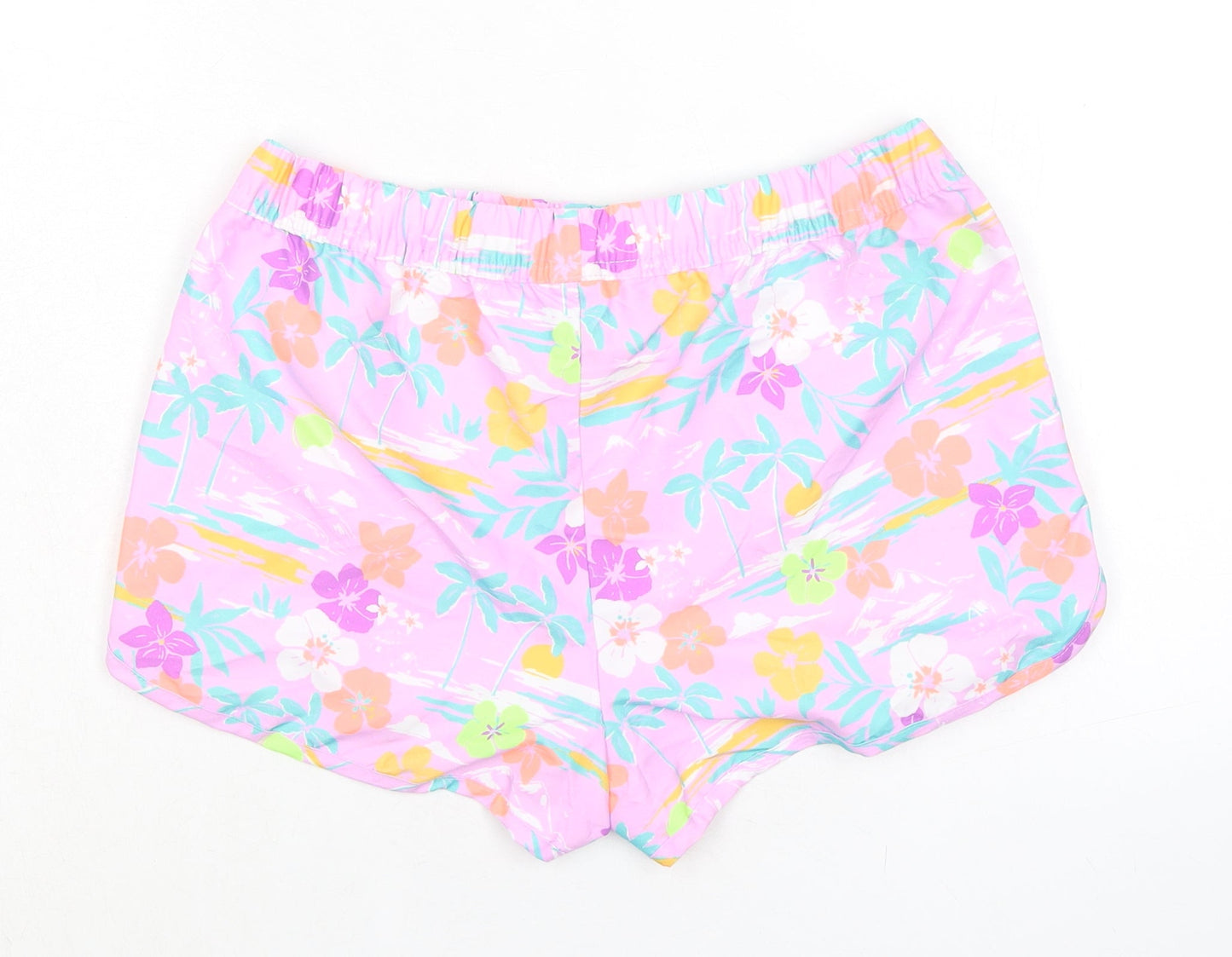 Marks and Spencer Girls Purple Floral 100% Polyester Bermuda Shorts Size 12-13 Years Regular Drawstring - Inside Leg 2in