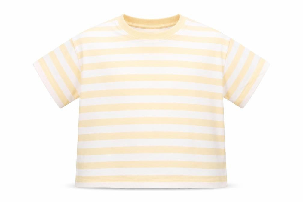 Marks & Spencer Girls Orange Striped Cotton Basic T-Shirt Size 7-8 Years Round Neck Pullover