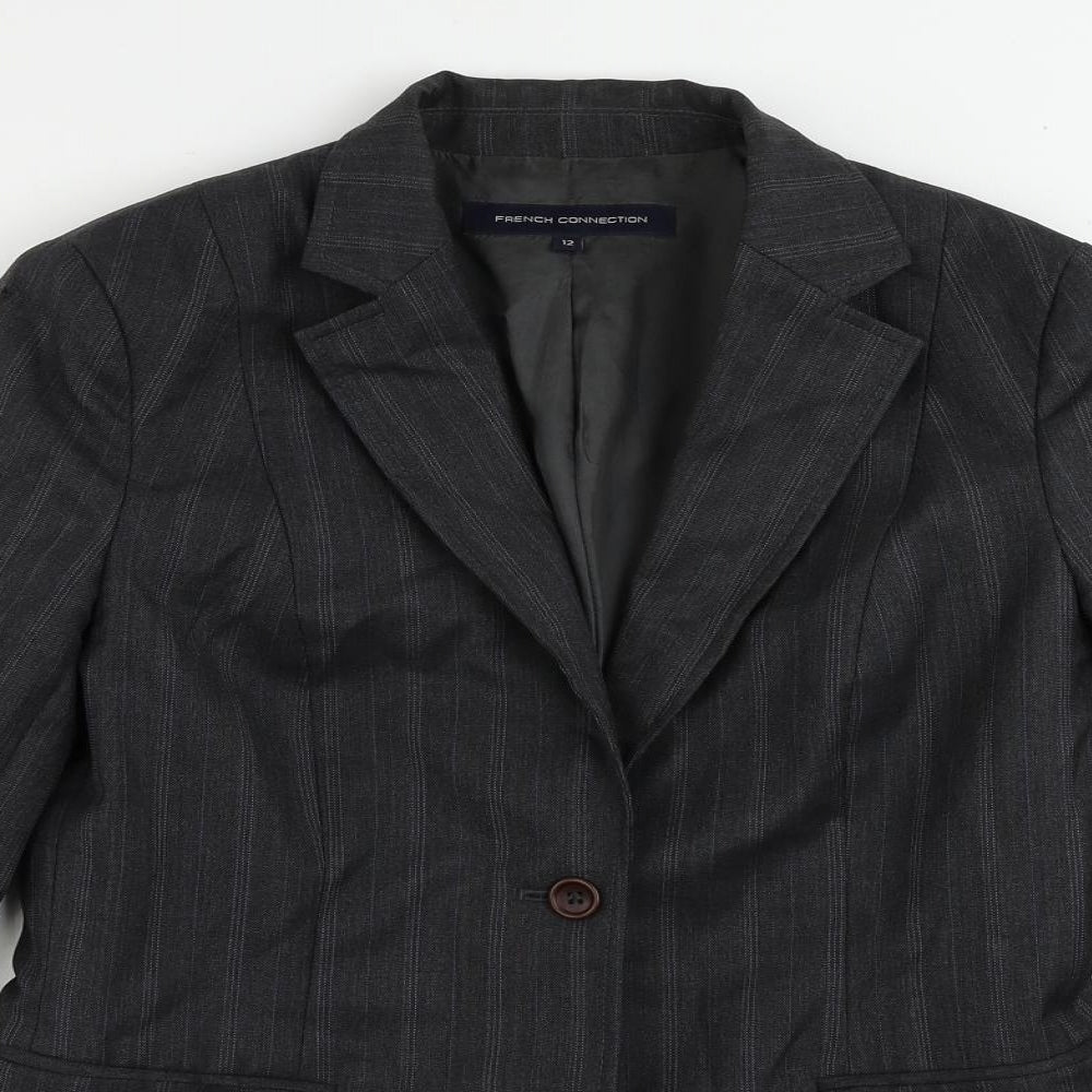 French Connection Womens Grey Striped Jacket Blazer Size 12 Button