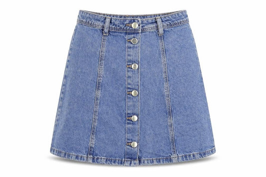 Divided by H&M Womens Blue Cotton Mini Skirt Size 6 Button