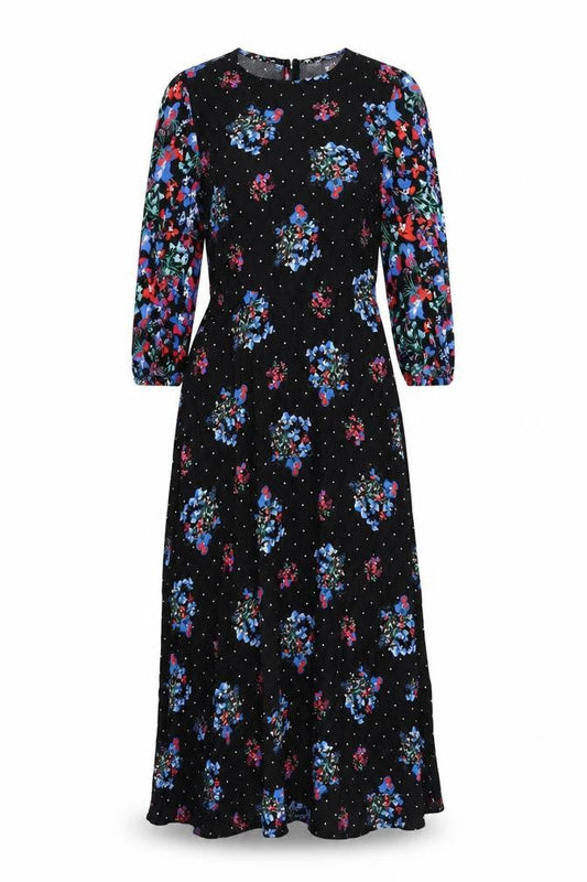 Marks & Spencer Womens Black Floral Viscose Maxi Size 8 Round Neck Zip