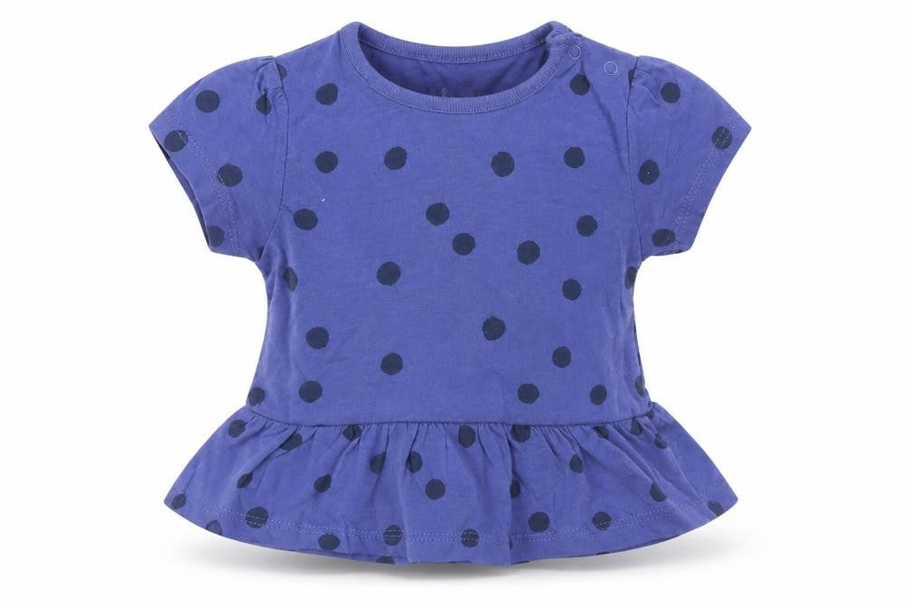 Marks & Spencer Girls Blue Polka Dot 100% Cotton Basic T-Shirt Size 3-6 Months Round Neck Snap